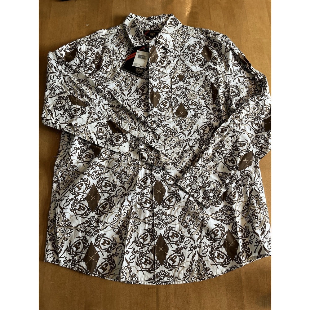 NEW Phat Farm Button Up Shirt Mens Size XL Brown‎ Plaid Long Sleeve Gold Y2K